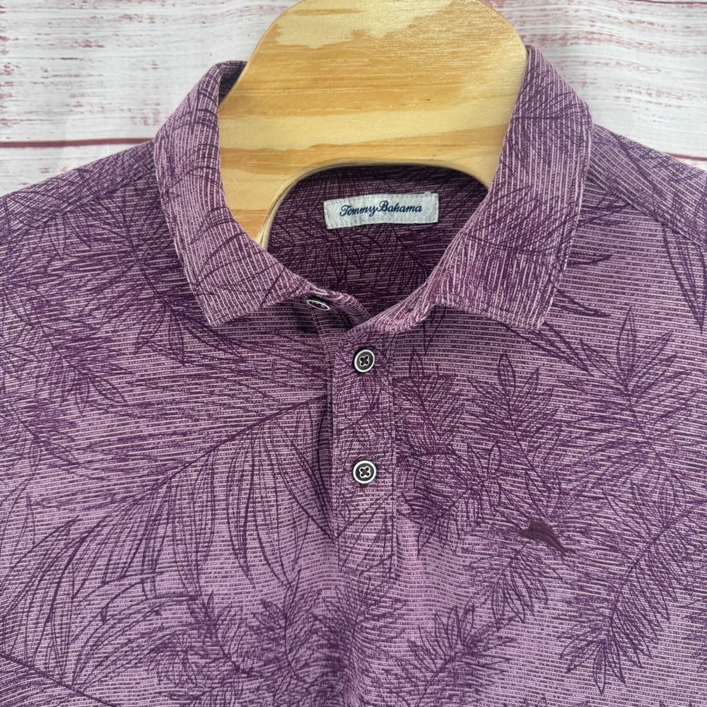 Tommy Bahama Polo Shirt Mens Large Tropical Palm Leaf Golf Performance Casual